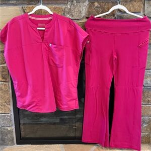 Pink fabletics scrubs with kick flare leggings